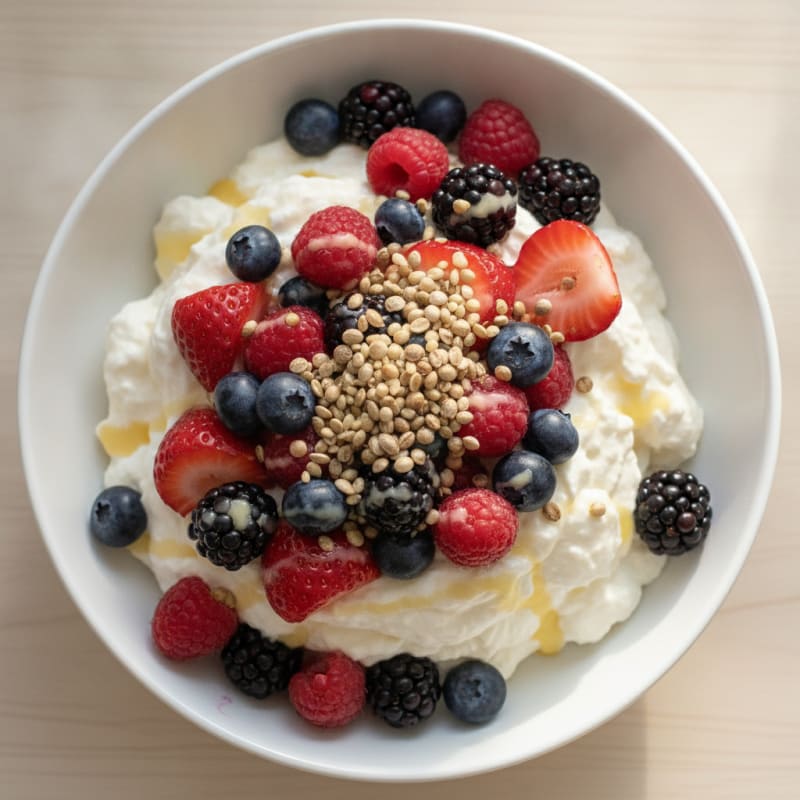 Greek Yogurt Protein Mousse with Mixed Berries