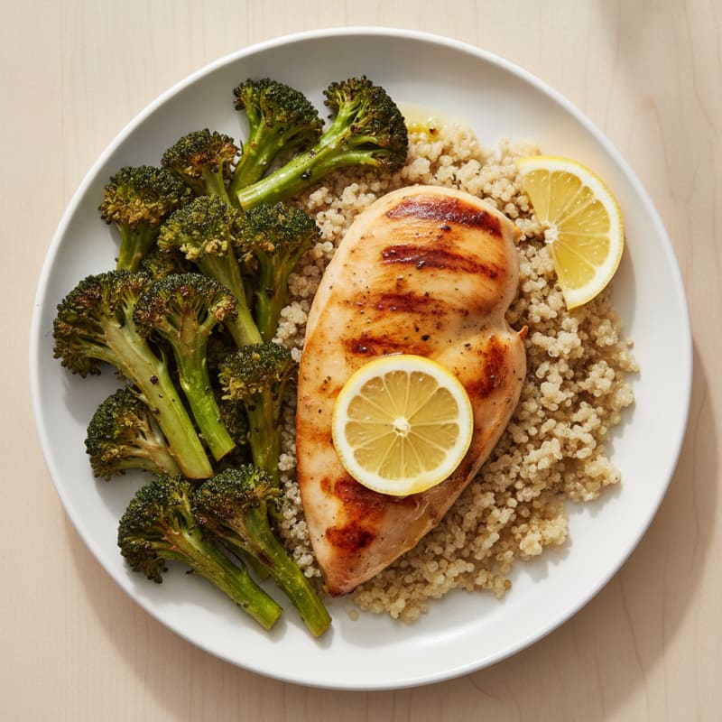 Grilled Chicken Breast with Quinoa and Roasted Broccoli