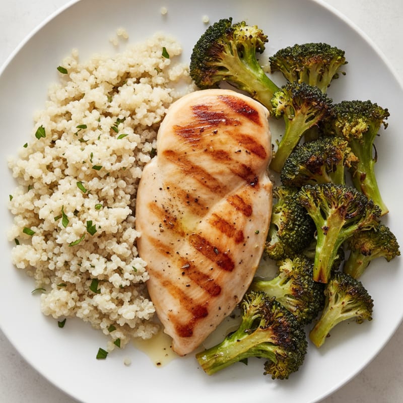Grilled Chicken Breast with Quinoa and Roasted Broccoli