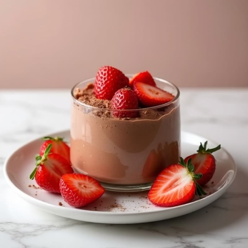 Chocolate Protein Mousse with Sliced Strawberries