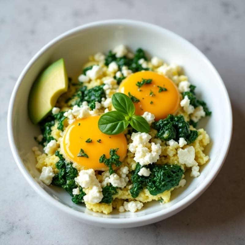 Egg White Spinach Scramble with Cottage Cheese and Avocado