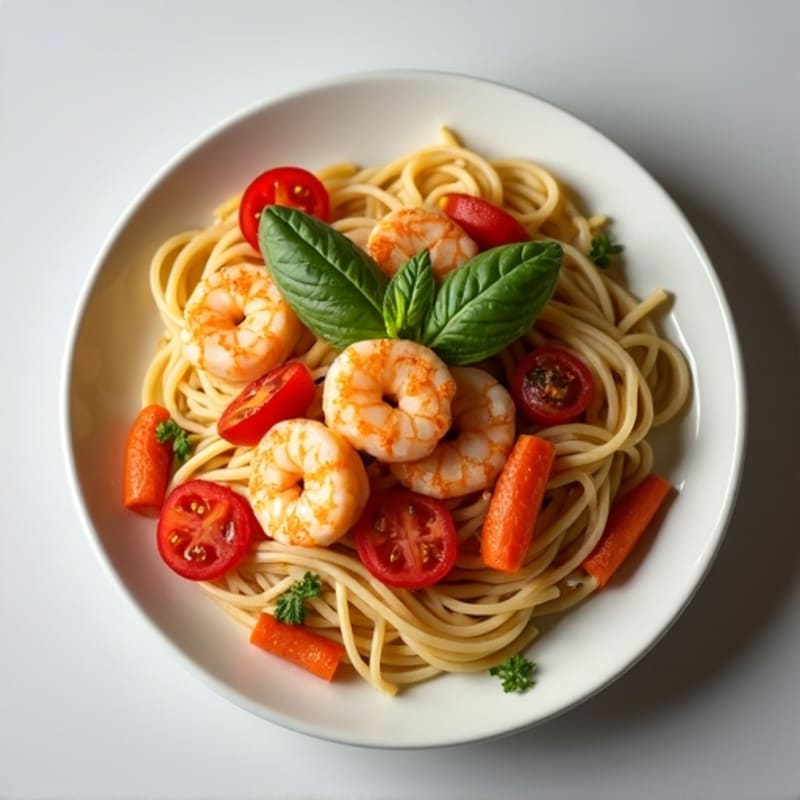 Prawn and Tomato Pasta with Roasted Carrots