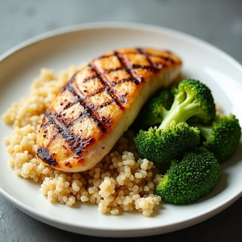Grilled Chicken Breast over Quinoa and Roasted Broccoli