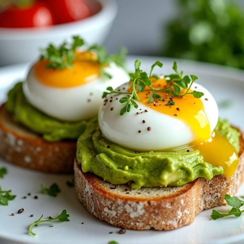 Smashed Avocado Toast with Poached Eggs and Microgreens