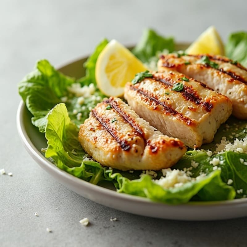 Grilled Chicken Caesar Salad with Creamy Garlic Dressing and Crispy Romaine
