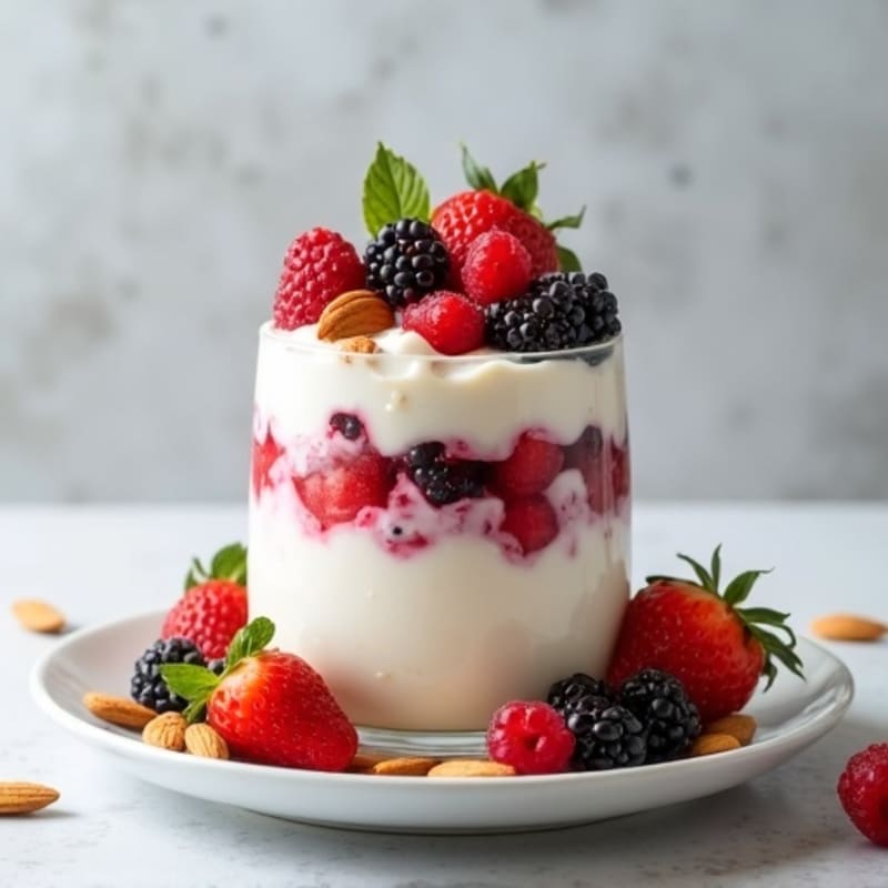 Greek Yogurt Protein Parfait with Mixed Berries and Almonds