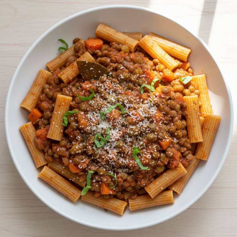 Hearty Lentil Bolognese with Wheat Pasta