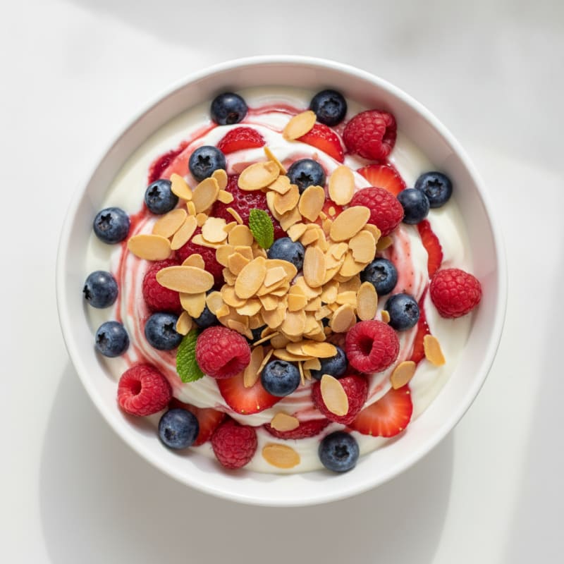 Greek Yogurt Protein Parfait with Mixed Berries and Almonds