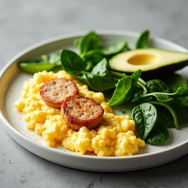 Egg White and Spinach Scramble with Turkey Sausage
