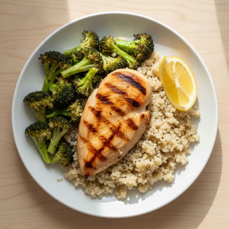 Grilled Chicken Breast with Roasted Broccoli and Quinoa