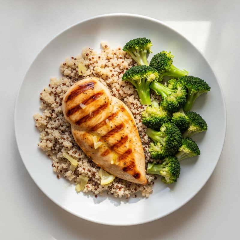 Grilled Chicken Breast with Quinoa and Steamed Broccoli