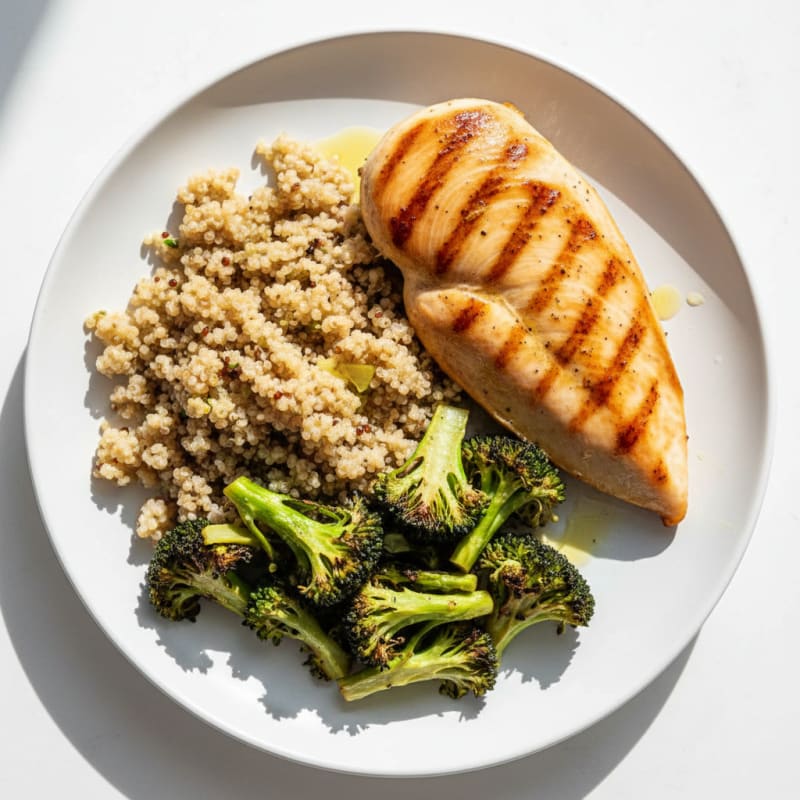 Grilled Chicken Breast with Roasted Broccoli and Quinoa