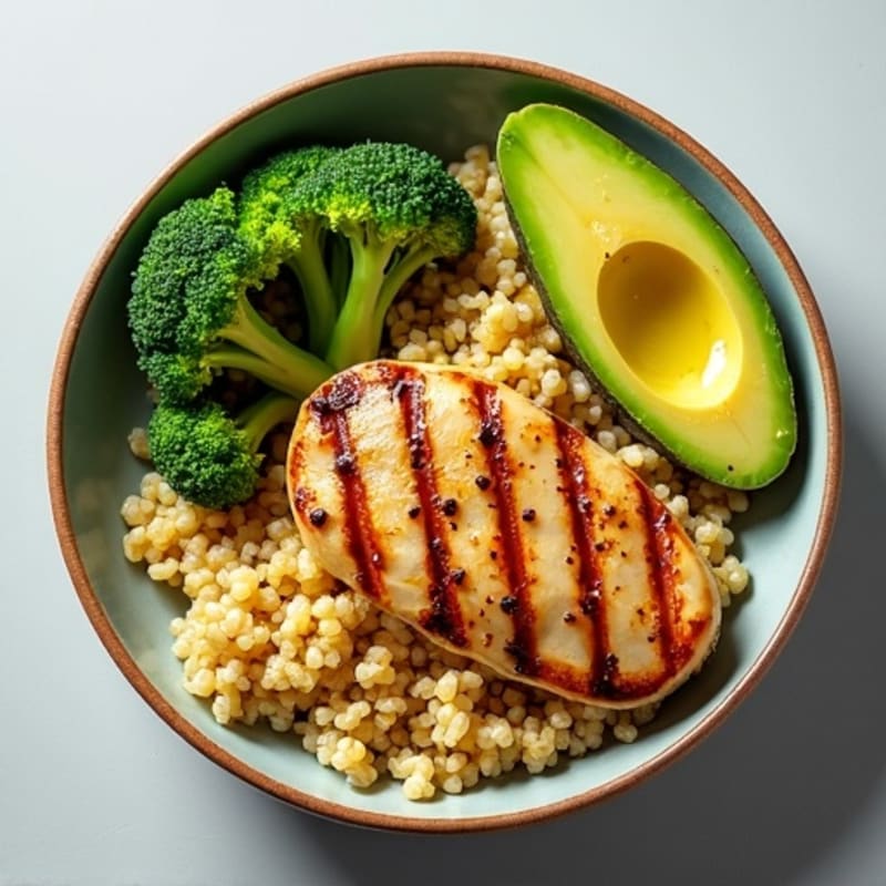 Grilled Chicken Breast and Quinoa Bowl with Roasted Broccoli