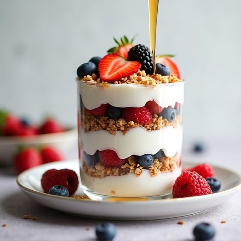 Greek Yogurt Protein Parfait with Mixed Berries and Almonds