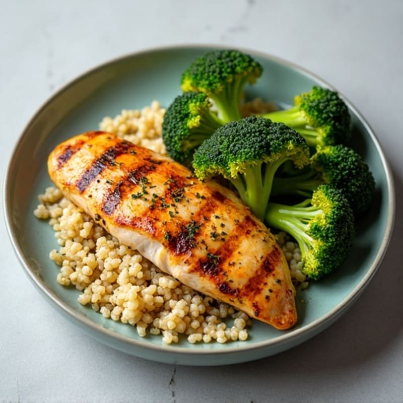 Grilled Chicken Breast with Roasted Broccoli and Quinoa