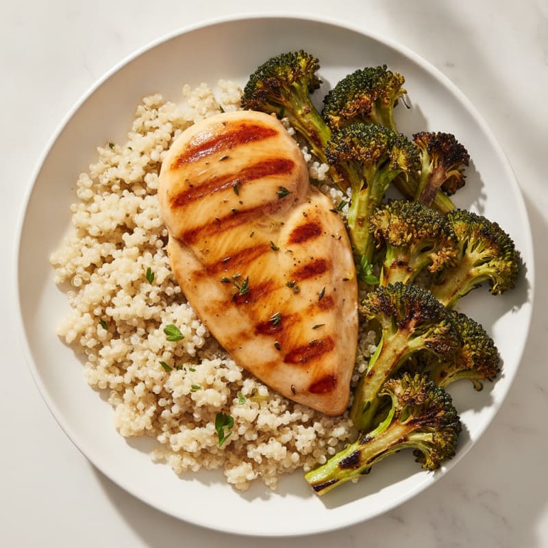 Grilled Chicken Breast with Quinoa and Roasted Broccoli