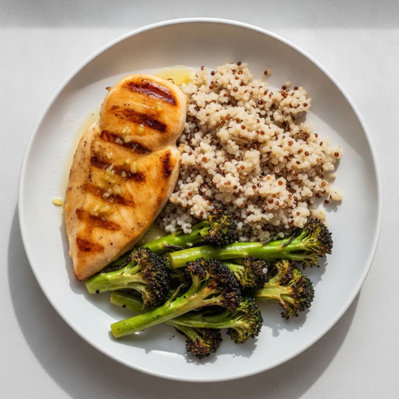 Grilled Chicken Breast with Quinoa and Roasted Broccoli