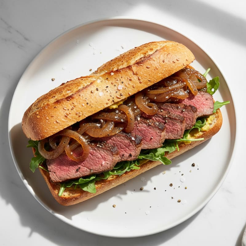 Tender Steak and Caramelized Onion Sandwich