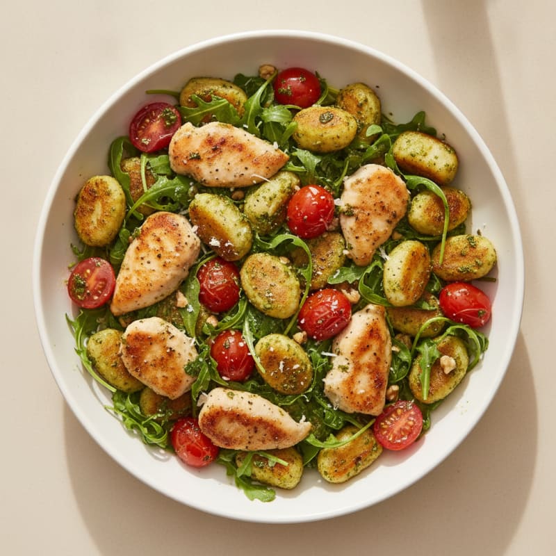 Gnocchi with Arugula Pesto and Cherry Tomatoes