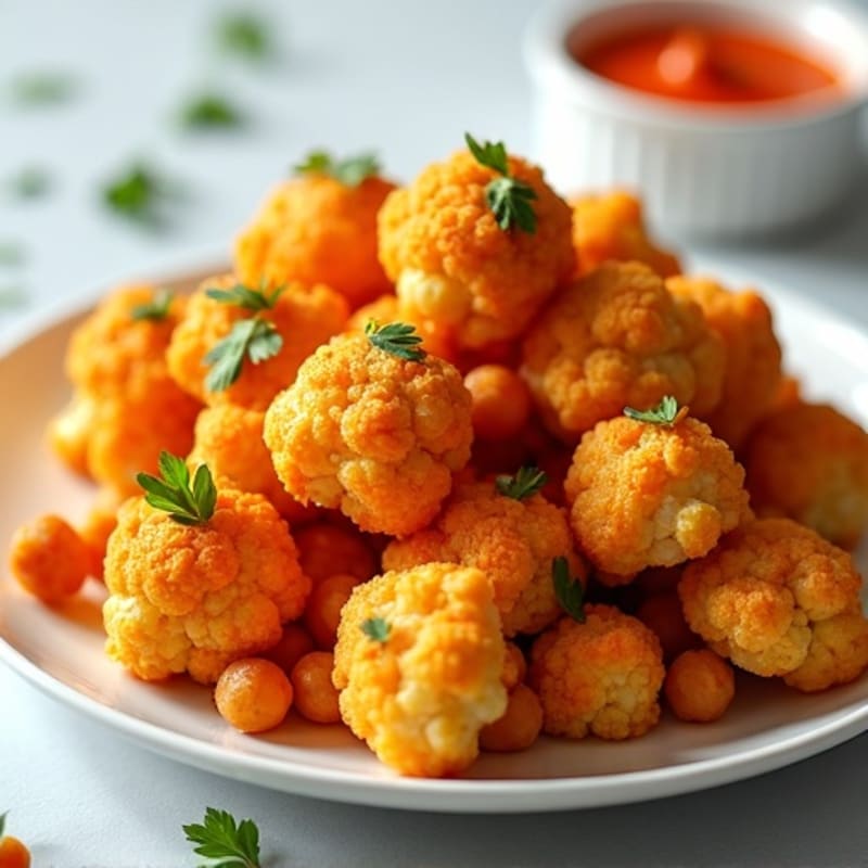 Crispy Buffalo Roasted Cauliflower Bites with Chickpeas