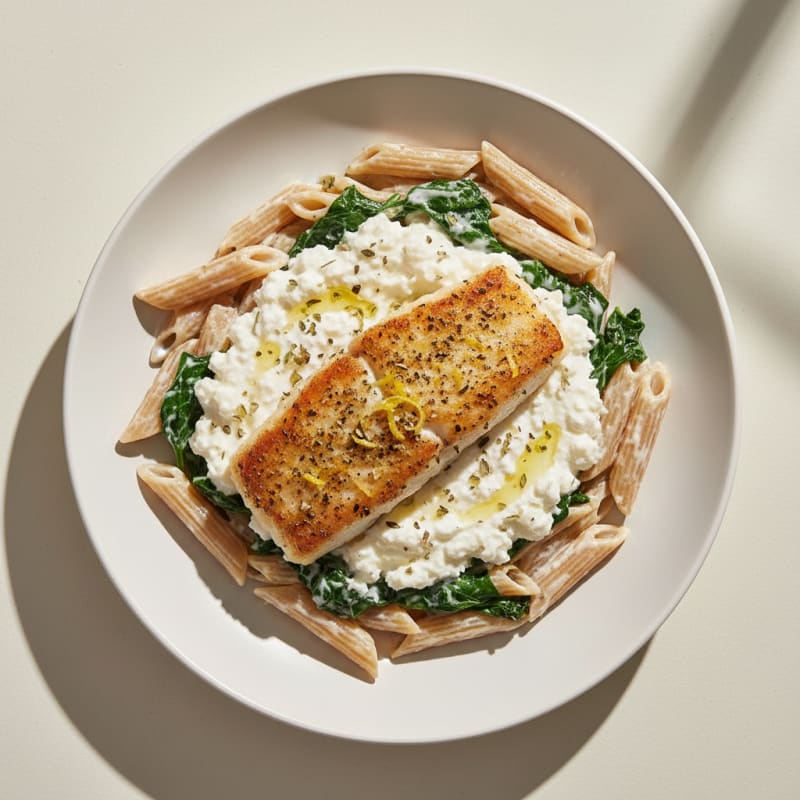 Herb-Seared Fish Fillet with Creamy Cottage Cheese Pasta