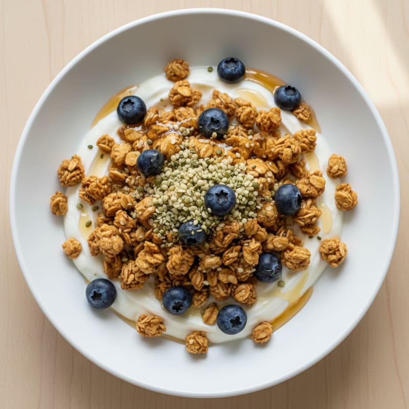 Silky Greek Yogurt Bowl with Protein Granola and Hemp Seeds
