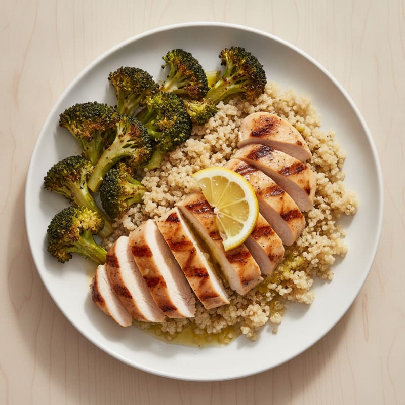 Grilled Chicken Breast with Quinoa and Roasted Broccoli