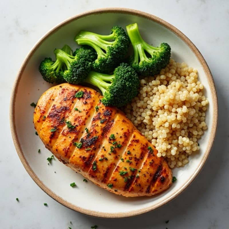 Grilled Chicken Breast with Steamed Broccoli and Quinoa
