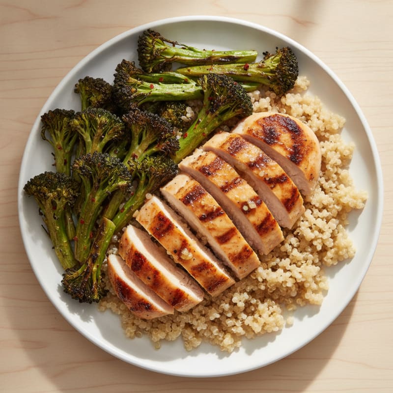 Grilled Chicken Breast with Quinoa and Roasted Broccoli