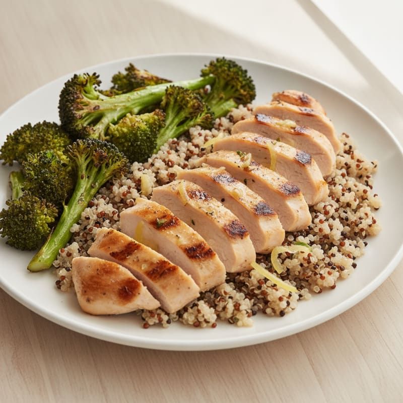 Grilled Chicken Breast with Quinoa and Roasted Broccoli