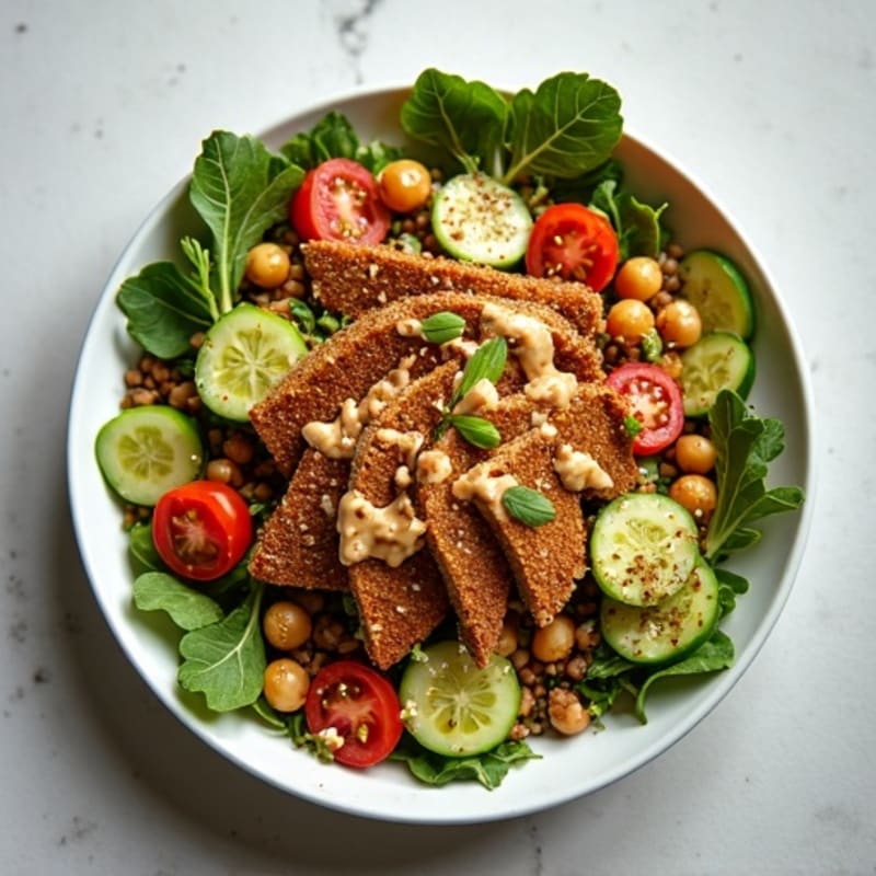 Crispy Lentil and Chickpea Power Salad with Tahini Dressing