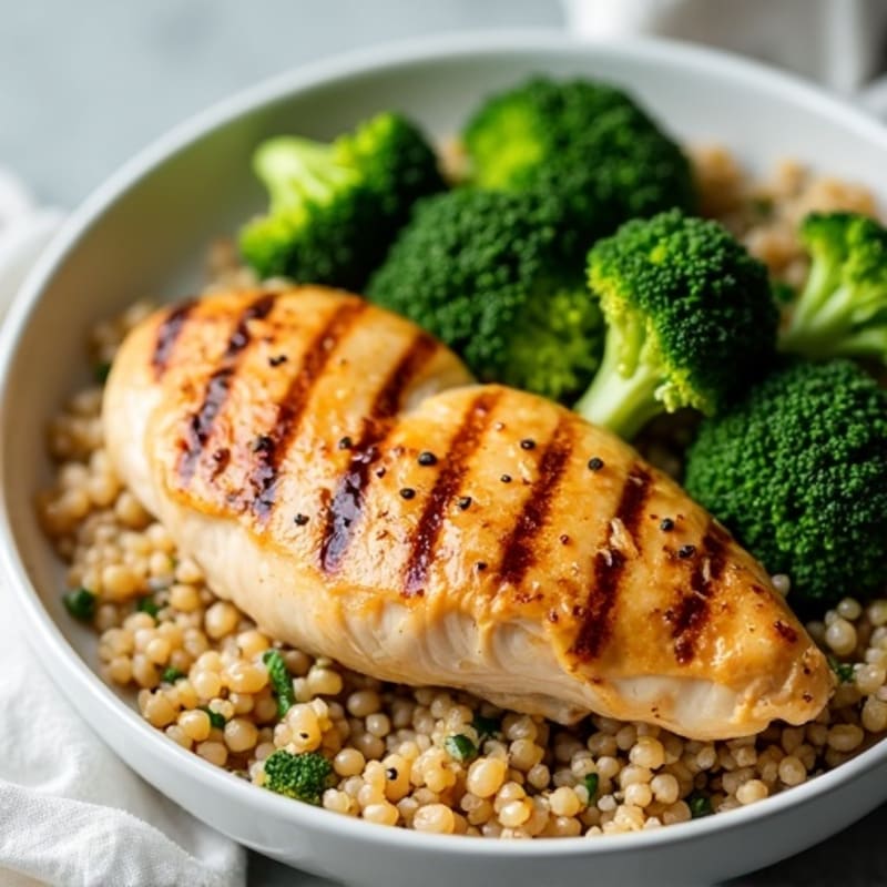 Grilled Chicken Breast with Quinoa and Roasted Broccoli