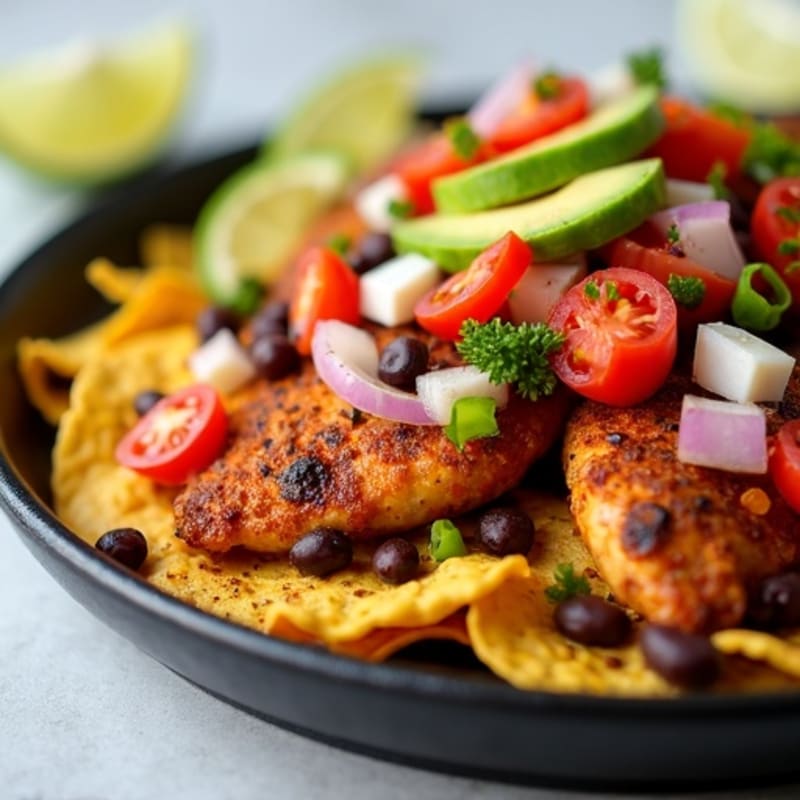 Crispy Sheet Pan Chicken Nachos with Black Beans and Fresh Toppings