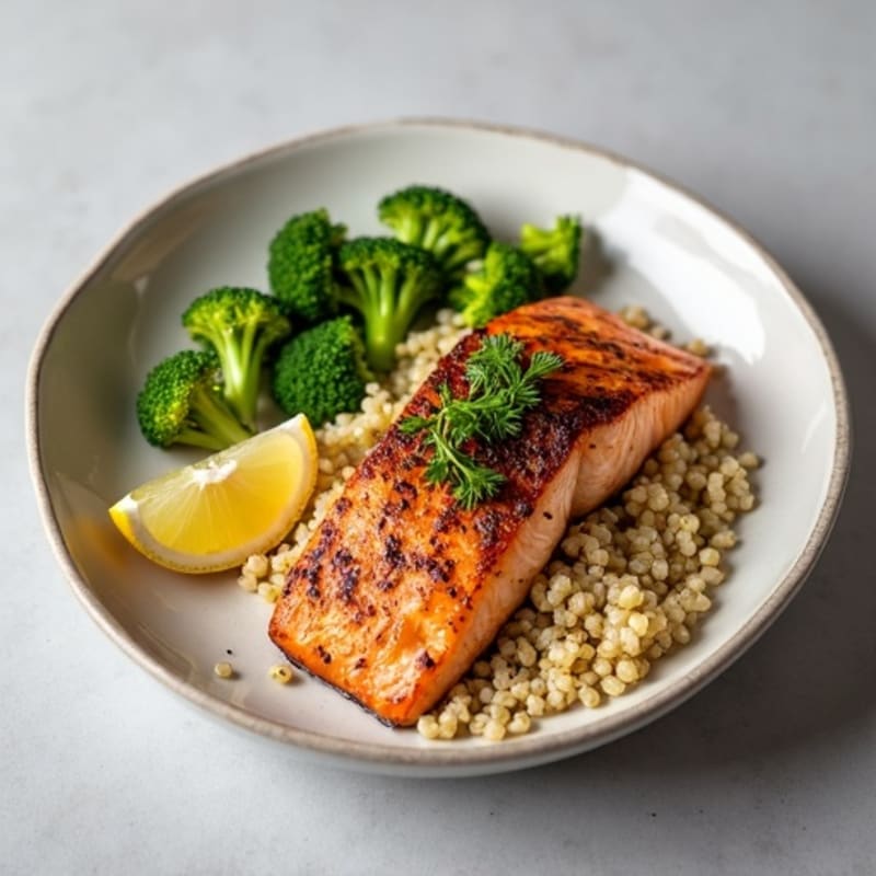 Seared Salmon with Roasted Broccoli and Quinoa