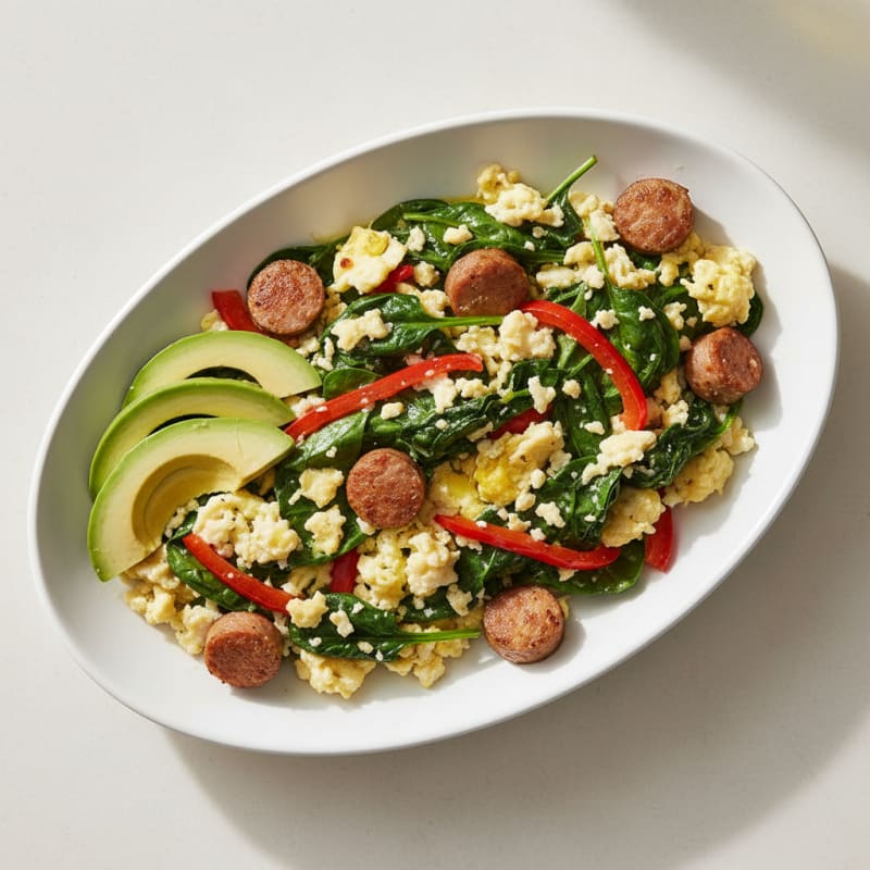 Egg White Spinach Scramble with Turkey Sausage