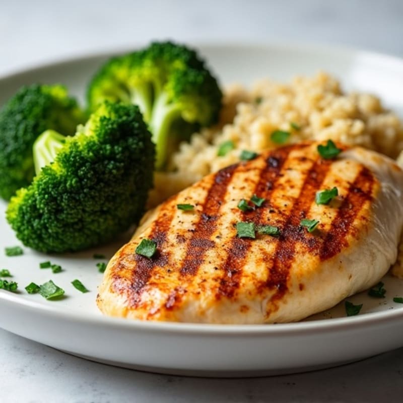Grilled Chicken Breast with Roasted Broccoli and Quinoa