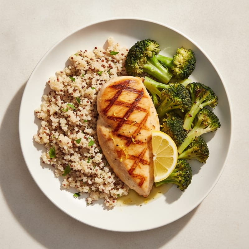 Grilled Chicken Breast with Quinoa and Steamed Broccoli