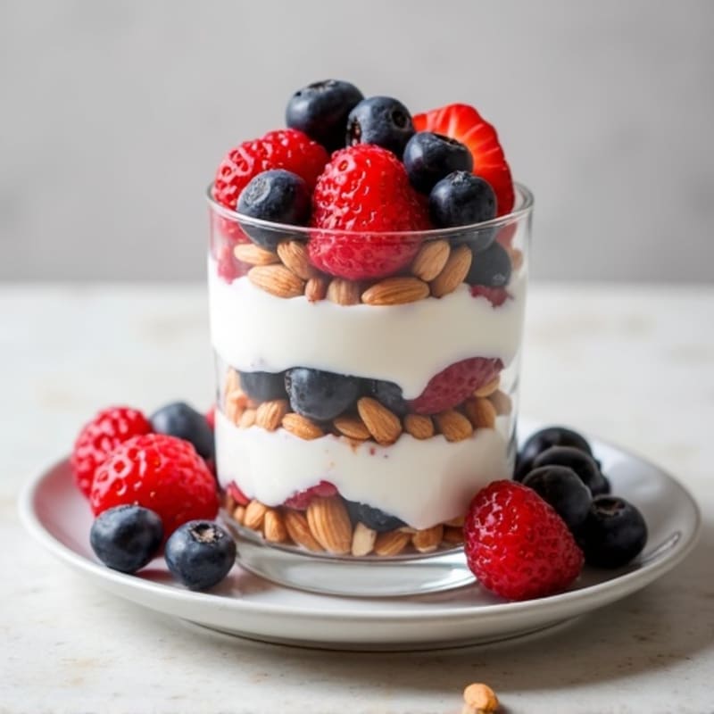 Greek Yogurt Protein Parfait with Mixed Berries and Almonds