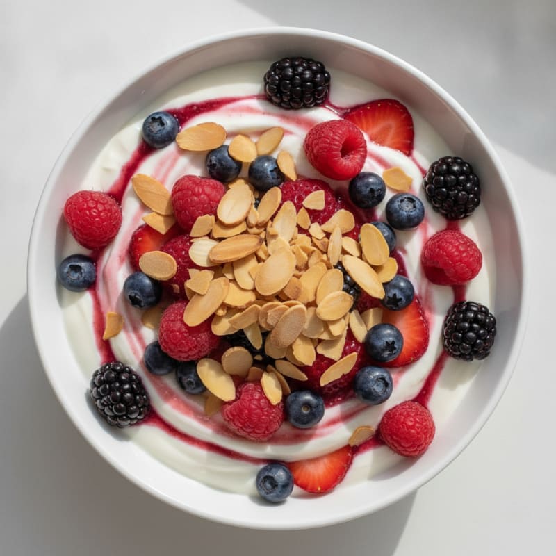 Greek Yogurt Protein Parfait with Mixed Berries and Almonds