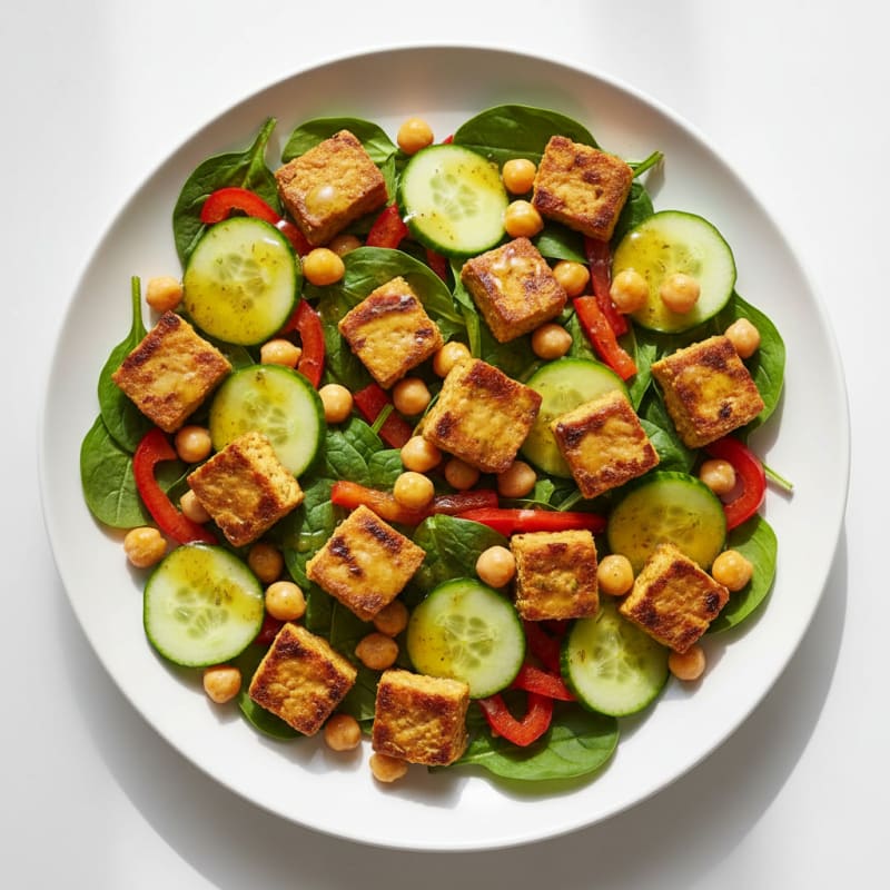 Grilled Tempeh and Chickpea Salad with Crunchy Vegetables