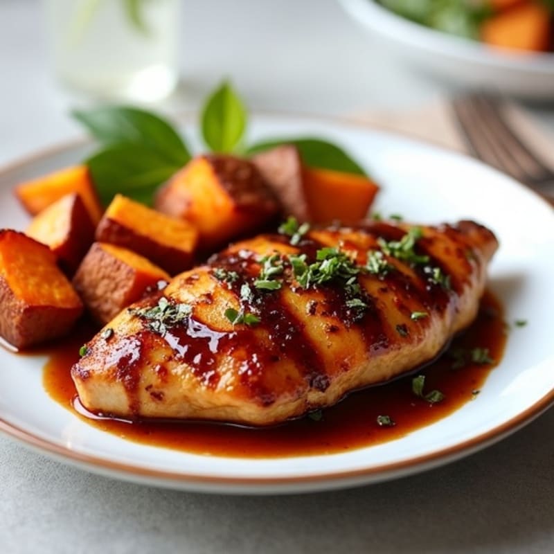 Sticky Date-Glazed Chicken with Roasted Sweet Potatoes