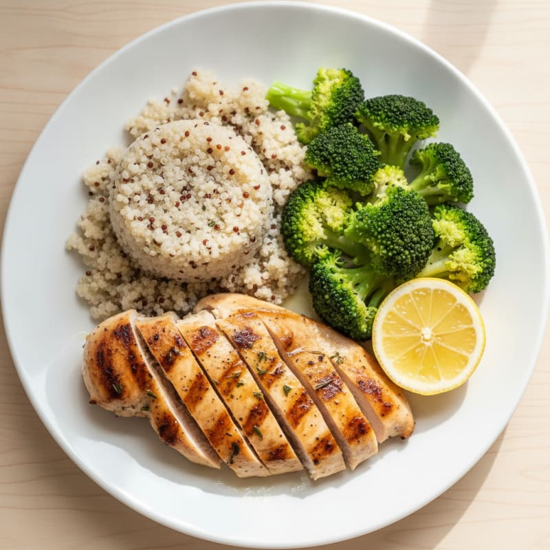 Grilled Chicken Breast with Quinoa and Steamed Broccoli