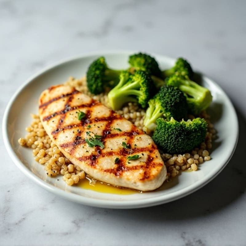 Grilled Chicken Breast with Quinoa and Roasted Broccoli