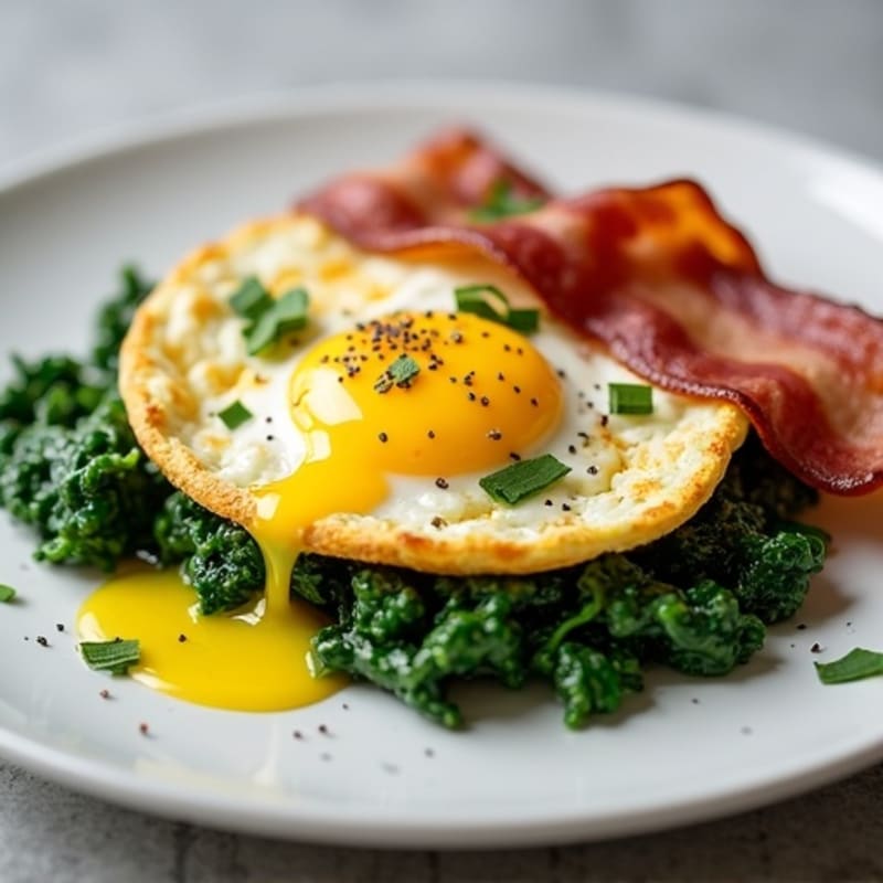 Cottage Cheese Scramble with Turkey Bacon and Sautéed Spinach