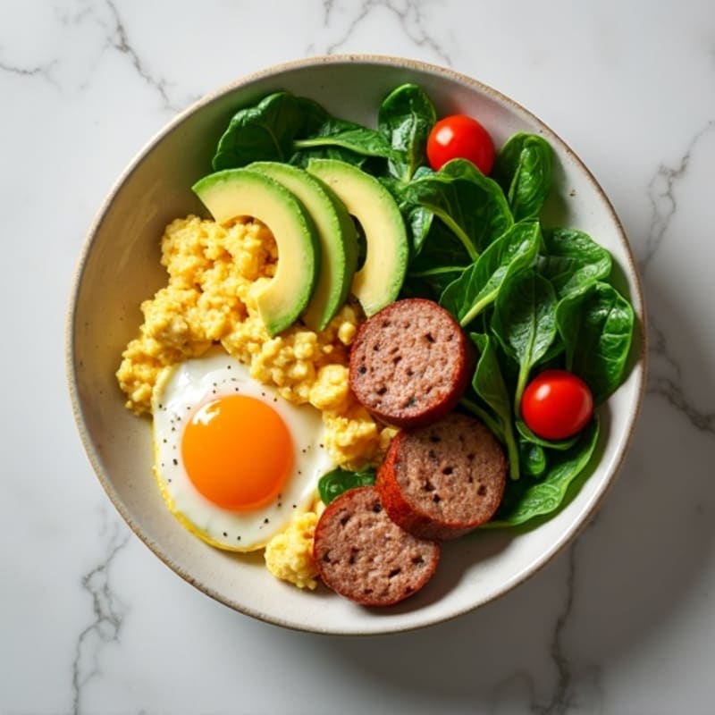 Egg White Spinach Scramble with Turkey Sausage