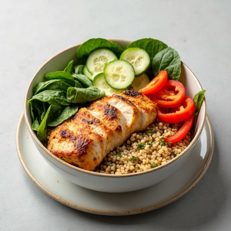 Quinoa Power Bowl with Roasted Chicken and Fresh Vegetables