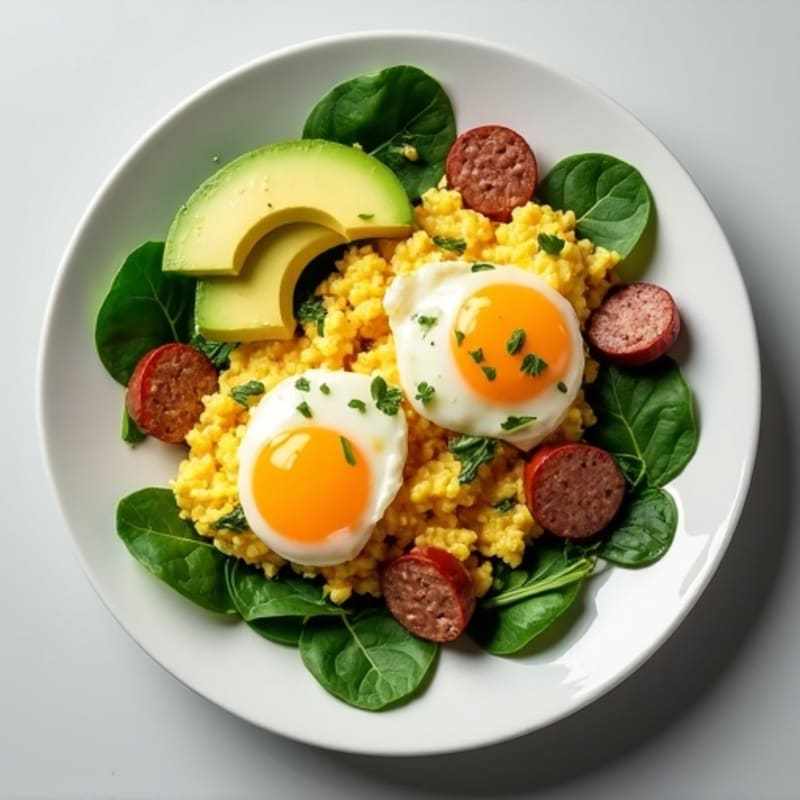 Egg White Scramble with Turkey Sausage and Spinach