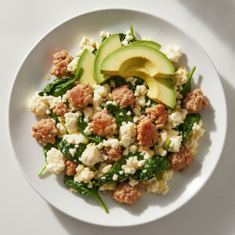 Egg White and Spinach Scramble with Turkey Sausage