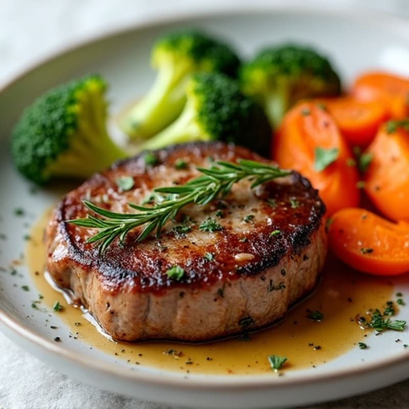 Garlic Herb Pan-Seared Steak with Crispy Roasted Vegetables