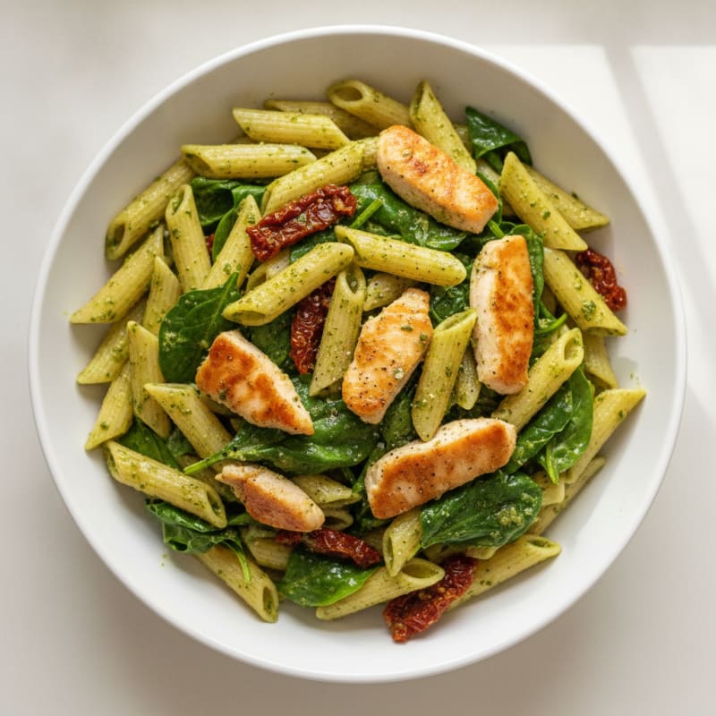 Pesto Chicken Pasta with Sun-Dried Tomatoes
